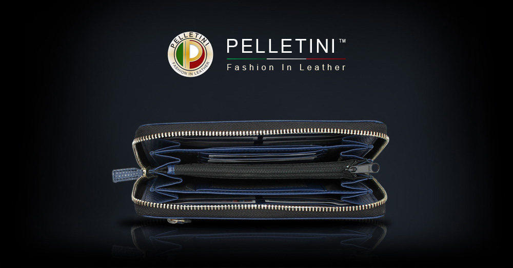 Pelletini blue wallet open